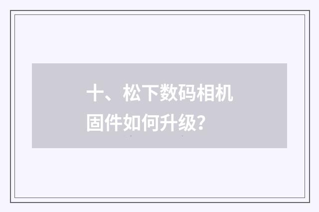 十、松下数码相机固件如何升级？