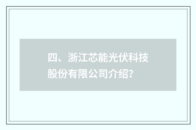 四、浙江芯能光伏科技股份有限公司介绍?