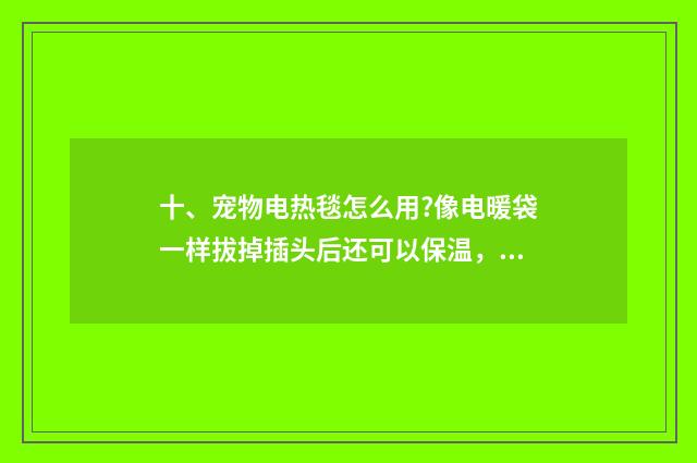 十、宠物电热毯怎么用?像电暖袋一样拔掉插头后还可以保温，还是要一整夜地插着插头呢？