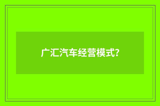 广汇汽车经营模式?