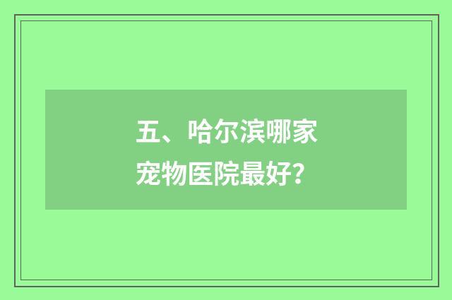 五、哈尔滨哪家宠物医院最好？