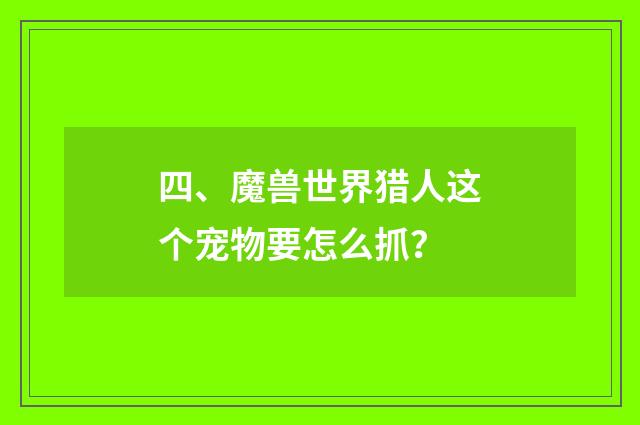 四、魔兽世界猎人这个宠物要怎么抓?