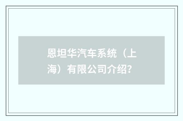 恩坦华汽车系统（上海）有限公司介绍？
