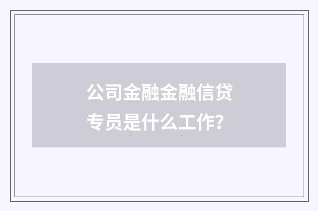 公司金融金融信贷专员是什么工作?