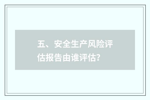 五、安全生产风险评估报告由谁评估？
