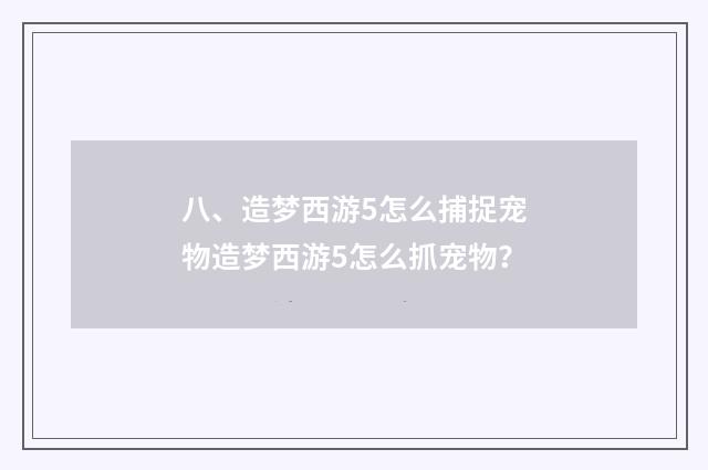 八、造梦西游5怎么捕捉宠物造梦西游5怎么抓宠物？