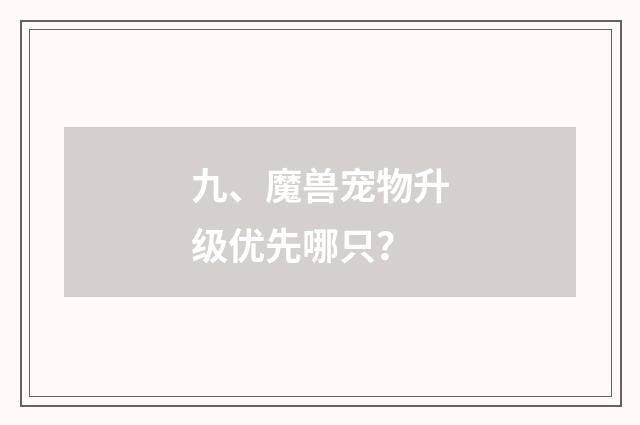 九、魔兽宠物升级优先哪只？