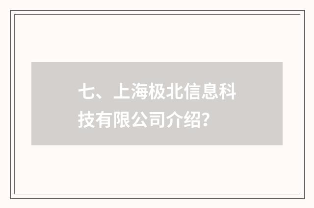 七、上海极北信息科技有限公司介绍？