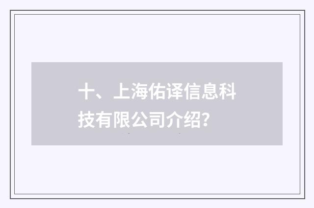 十、上海佑译信息科技有限公司介绍？