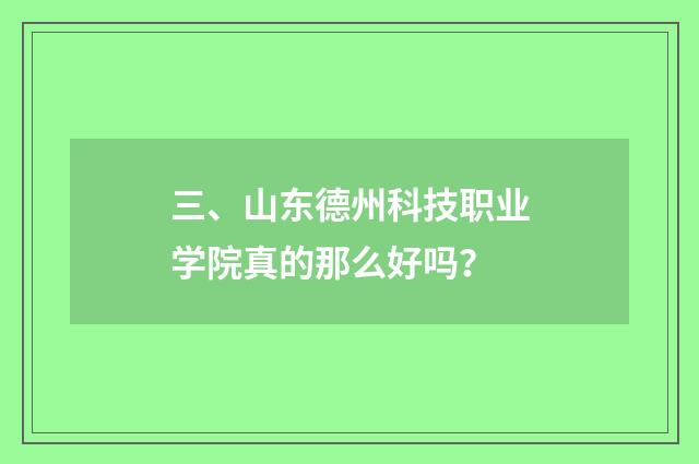 三、山东德州科技职业学院真的那么好吗？