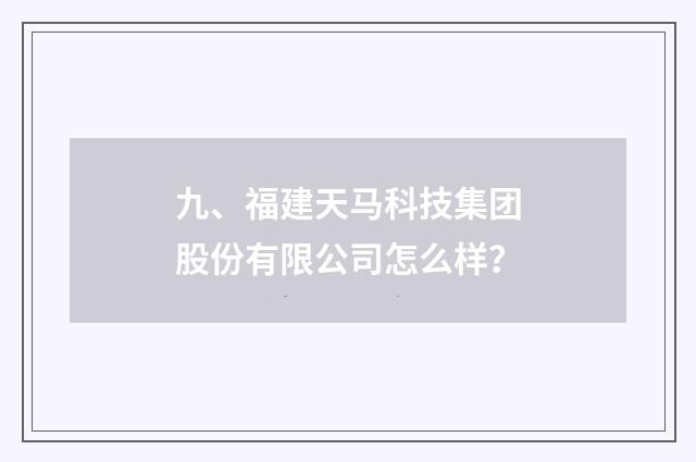 九、福建天马科技集团股份有限公司怎么样?