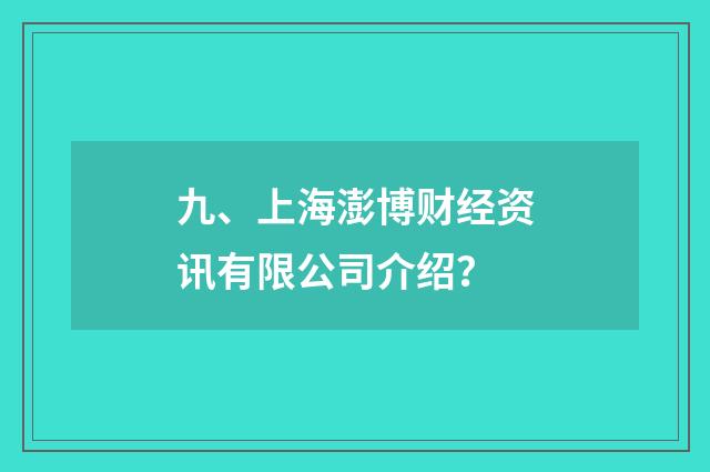 九、上海澎博财经资讯有限公司介绍？