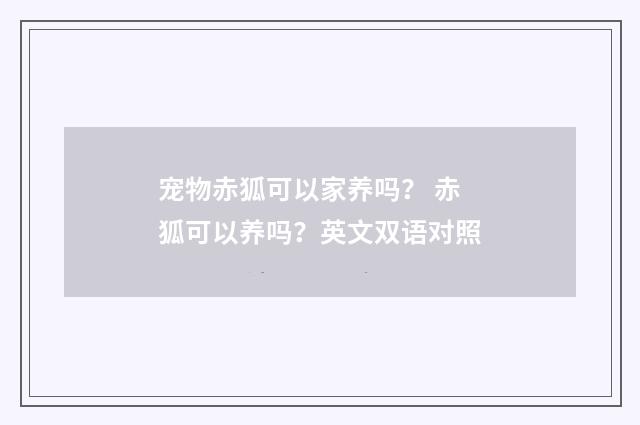 宠物赤狐可以家养吗? 赤狐可以养吗?英文双语对照