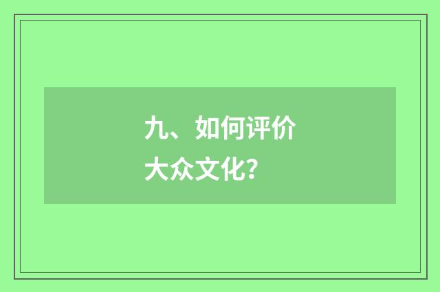 九、如何评价大众文化？