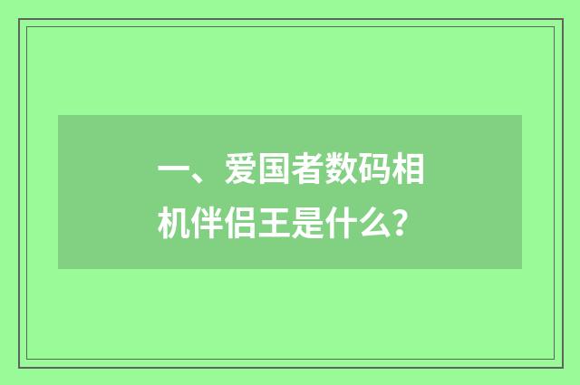 一、爱国者数码相机伴侣王是什么？