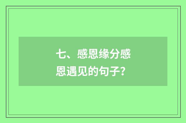 七、感恩缘分感恩遇见的句子?