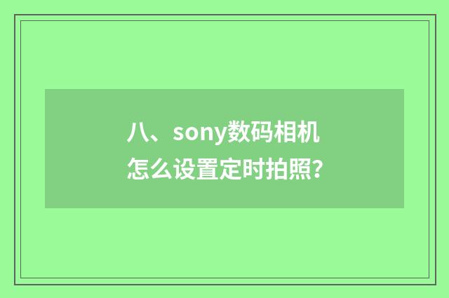 八、sony数码相机怎么设置定时拍照？