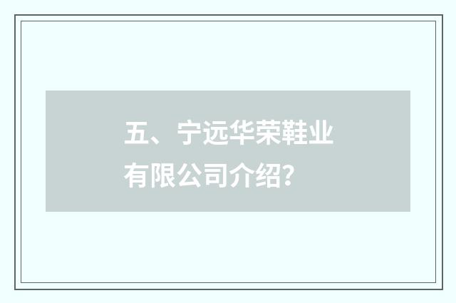 五、宁远华荣鞋业有限公司介绍？