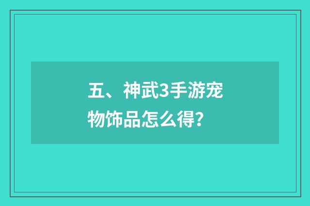 五、神武3手游宠物饰品怎么得？