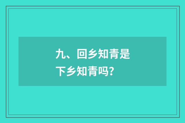 九、回乡知青是下乡知青吗？