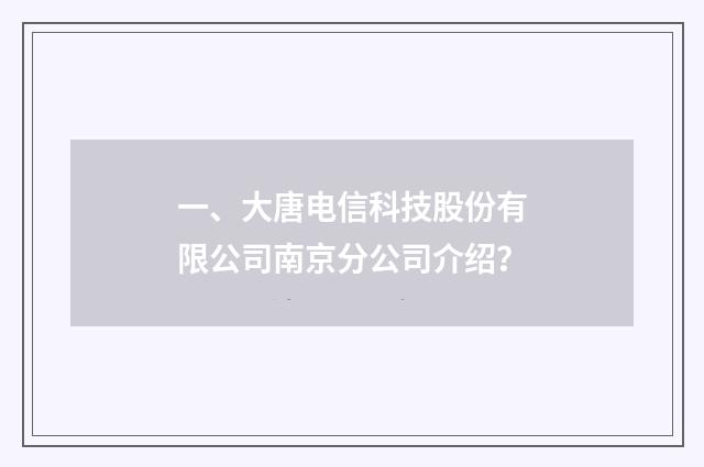一、大唐电信科技股份有限公司南京分公司介绍？