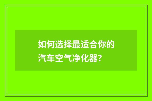 如何选择最适合你的汽车空气净化器？