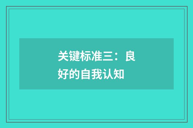 关键标准三：良好的自我认知