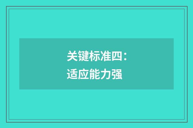 关键标准四：适应能力强