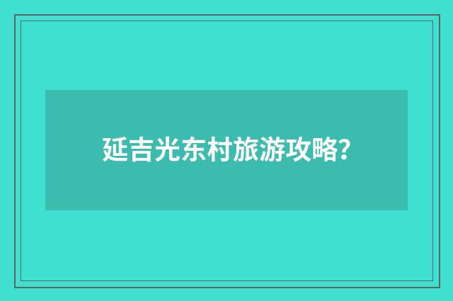 延吉光东村旅游攻略？