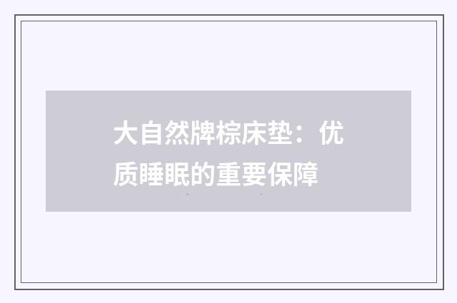 大自然牌棕床垫：优质睡眠的重要保障