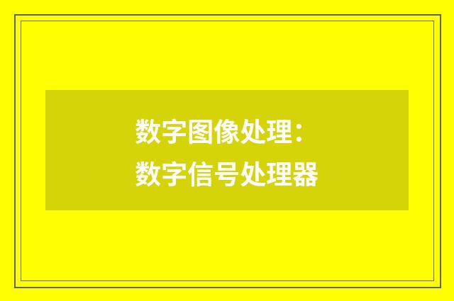 数字图像处理:数字信号处理器