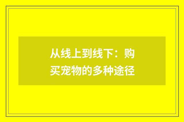 从线上到线下:购买宠物的多种途径