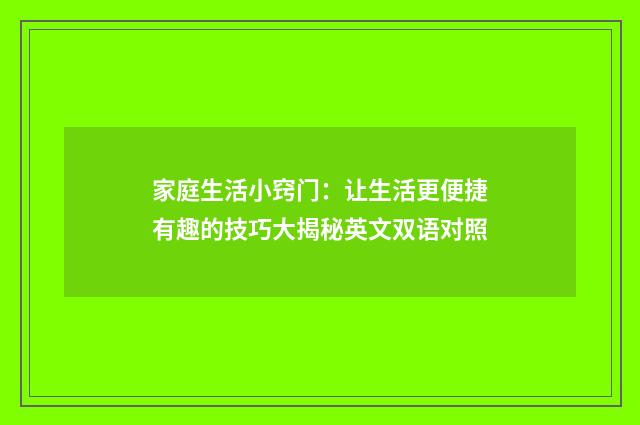 家庭生活小窍门:让生活更便捷有趣的技巧大揭秘英文双语对照