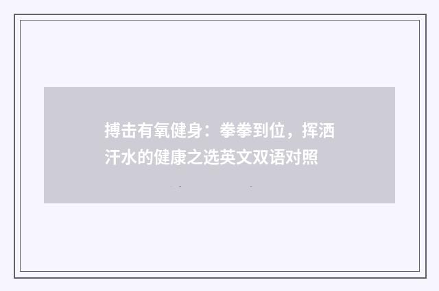 搏击有氧健身:拳拳到位,挥洒汗水的健康之选英文双语对照