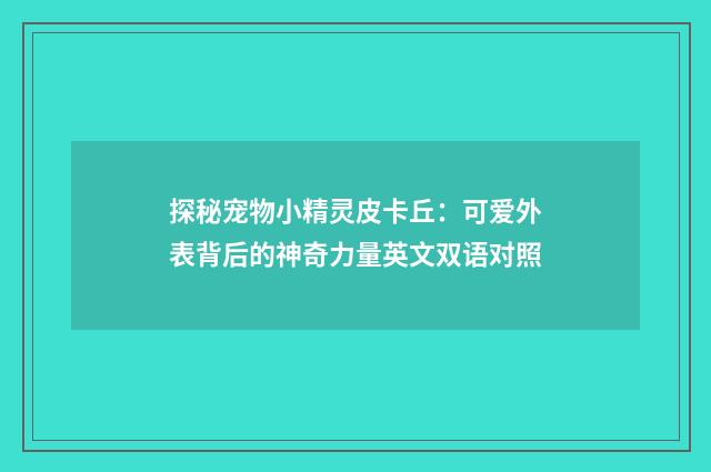 探秘宠物小精灵皮卡丘：可爱外表背后的神奇力量英文双语对照