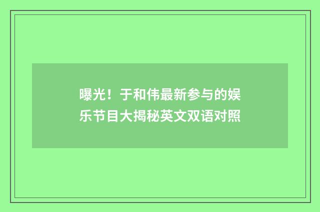 曝光！于和伟最新参与的娱乐节目大揭秘英文双语对照
