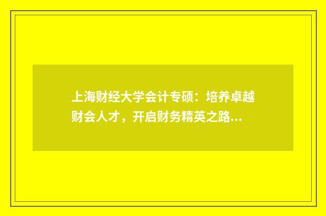 上海财经大学会计专硕：培养卓越财会人才，开启财务精英之路英文双语对照
