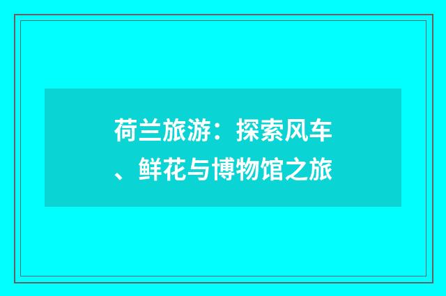 荷兰旅游:探索风车、鲜花与博物馆之旅