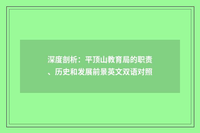 深度剖析:平顶山教育局的职责、历史和发展前景英文双语对照