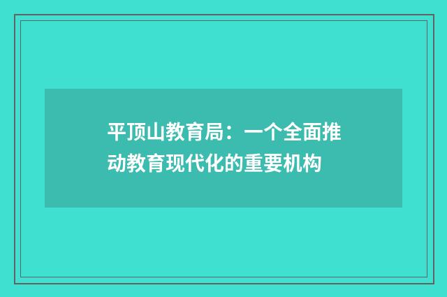 平顶山教育局:一个全面推动教育现代化的重要机构