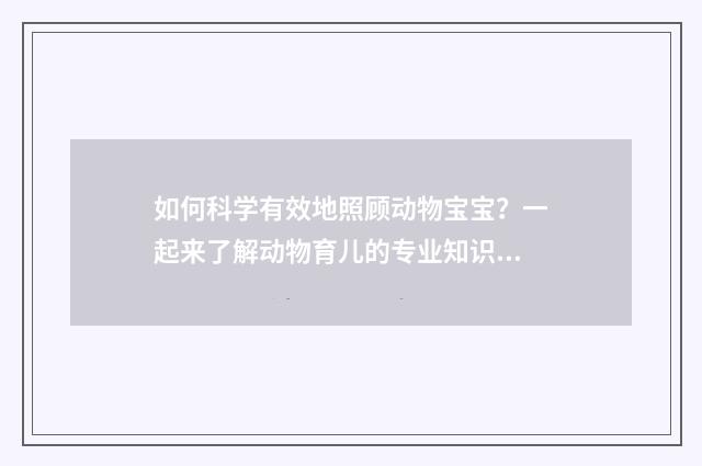 如何科学有效地照顾动物宝宝？一起来了解动物育儿的专业知识！英文双语对照