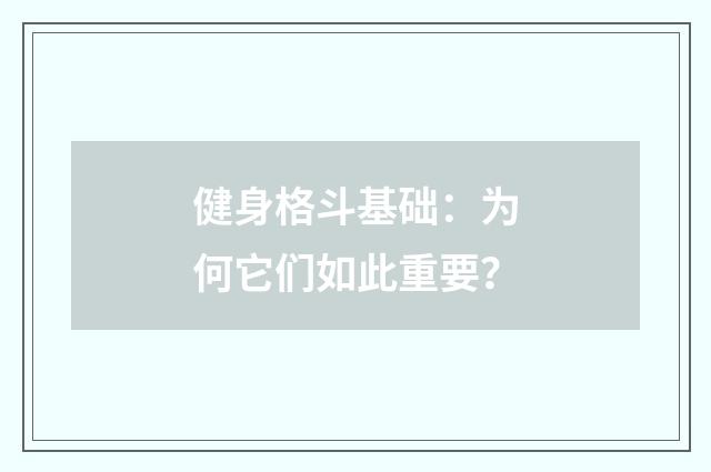 健身格斗基础：为何它们如此重要？