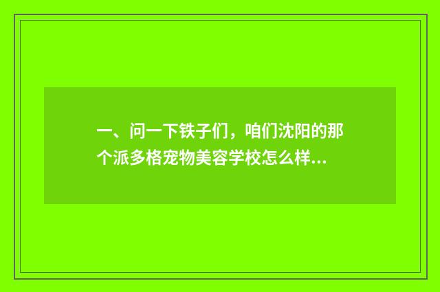 一、问一下铁子们，咱们沈阳的那个派多格宠物美容学校怎么样？