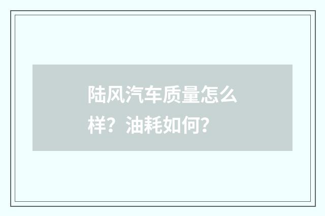 陆风汽车质量怎么样？油耗如何？