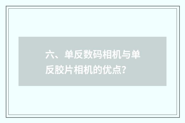 六、单反数码相机与单反胶片相机的优点？
