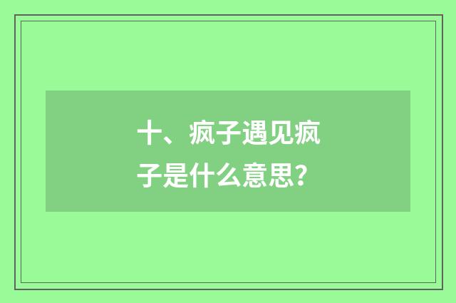 十、疯子遇见疯子是什么意思?
