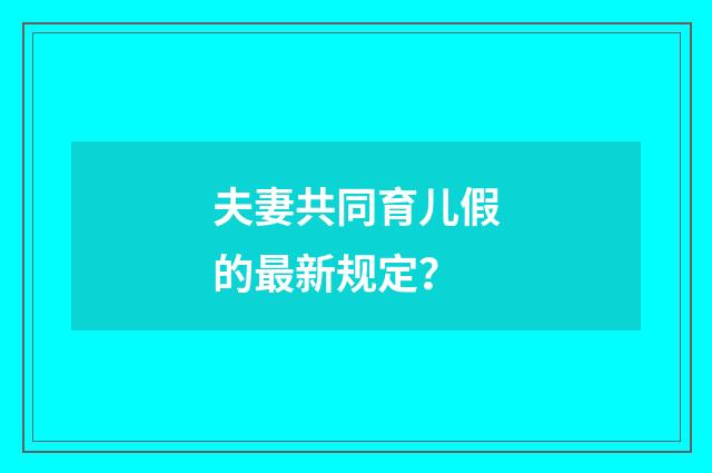 夫妻共同育儿假的最新规定？