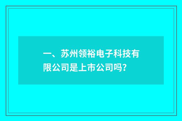 一、苏州领裕电子科技有限公司是上市公司吗？