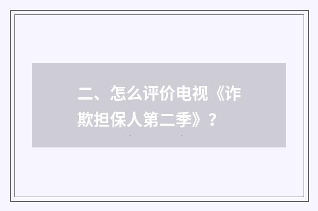 二、怎么评价电视《诈欺担保人第二季》?