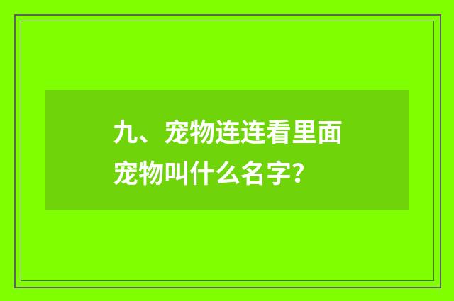 九、宠物连连看里面宠物叫什么名字？